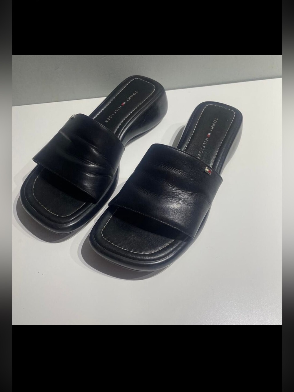 Y2K black leather slides